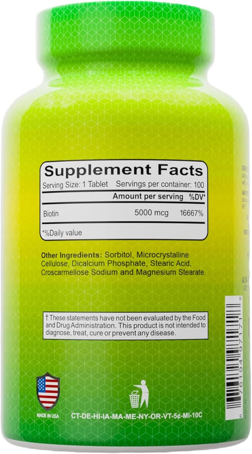 ALFA VITAMINS Biotin 5000 mcg High Potency Vitamin B7 Supplement for Daily Use – 100 Tablets 2 Pack