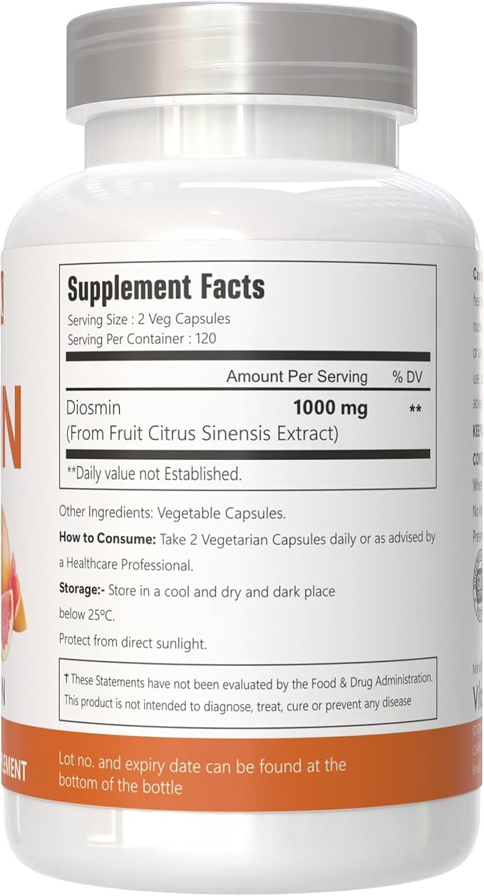 Diosmin Capsules 240 Count 1000 mg Serving Vegan Citrus Bioflavonoids 100% Vegetarian Non-GMO &amp Gluten Free Diosmin Supplement with Max Strength - 2 Packs