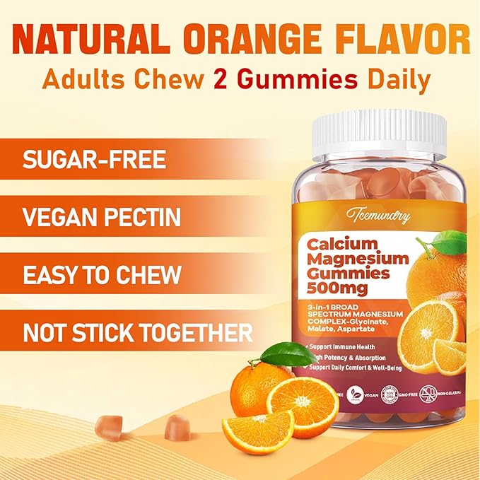 Calcium Magnesium Supplement Gummies for Adults: Calcium Citrate 600 mg with Vitamin D3 &amp K2 for Women Men - Supports B0ne Strength Better Zzz Muscles Energy &amp Immune (60 Count)