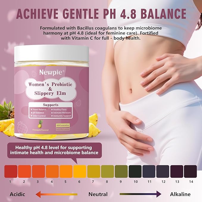 Her Juicy Feminine Probiotics Gummies for Women | Tropical Pineapple Flavor | Supports pH Balance Gut &amp Immune Health | with Slippery Elm Prebiotics &amp Lactobacillus Blend | 60 Gummies (1)