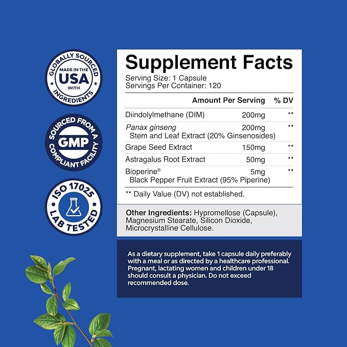 Bundle of DIM Supplement for Men - Diindolylmethane Testosterone Complex with Panax Ginseng Bioperine and Vitamin D3 Gummies for Daily Wellness with 2000IU per Serving Bone Muscle &amp Immune Support