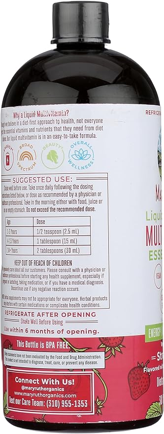 Mary Ruth's Strawberry Morning Liquid Multivitamin Essentials 30 FZ