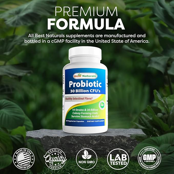Best Naturals Probiotic 10 Strains &amp 30 Billion CFU Intestinal Flora 60 Veggie Capsules (60 Count (Pack of 2))