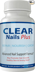 Clear Nails Plus Pills Supplement - Advanced Unique Hair Growth Vitamins and Minerals with Biotin - Gluten Free 60 Capsules - Hair Lash Skin and Nails Extra Strength Formula Growth Booster