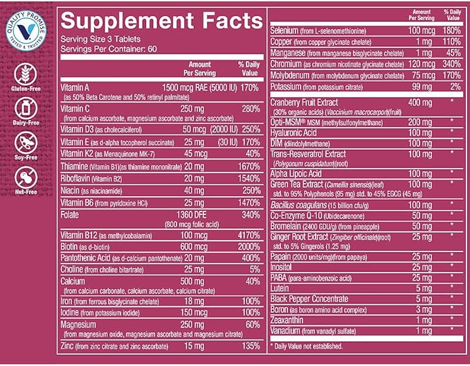 The Vitamin Shoppe Ultimate Woman's Gold Multivitamin - with Iron B Vitamins &amp Vitamin D3 | Supports Energy Production Bone &amp Immune Health | (180 Tablets)