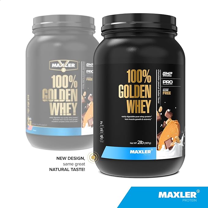 Maxler 100% Golden Whey Protein - 22g of Protein per Serving - Whey Protein Powder for Pre Post Workout - Fast-Absorbing Whey Concentrate Isolate &amp Hydrolysate Blend - Chocolate Peanut Butter 2 l