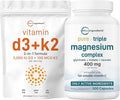 Micro Ingredients Vitamin D3 5000iu + K2 100mcg Softgels &amp Pure Triple Magnesium Complex 400mg Capsules | 2 Pack Bundle | Essential D &amp K Sunshine Vitamins | Glycinate Malate &amp Taurate