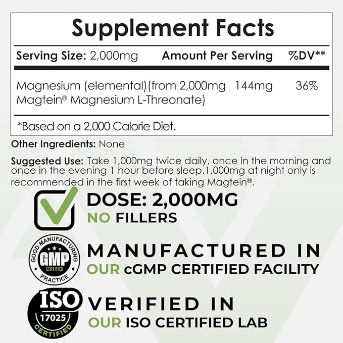 Nootropics Depot Magtein Magnesium L-Threonate Powder | 120 Grams | Mineral Supplement Natural | Supports Mitochondrial Function Cognitive Function | Promotes Heart &amp Cardiosvascular Health