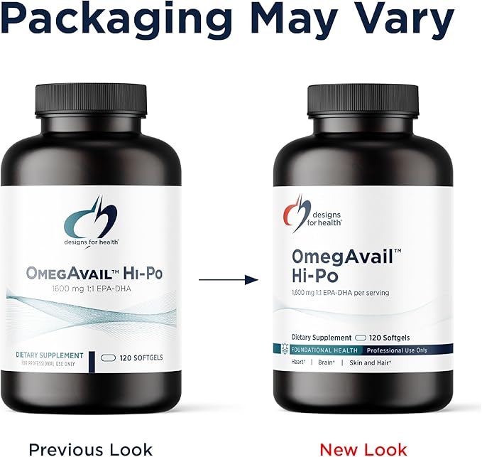 Designs for Health OmegAvail Hi-Po - TG (Triglyceride) Omega-3 Fish Oil Supplement 1600mg EPA/DHA per Serving with Lemon + Vitamin E to Minimize Fishy Taste (120 Softgels)