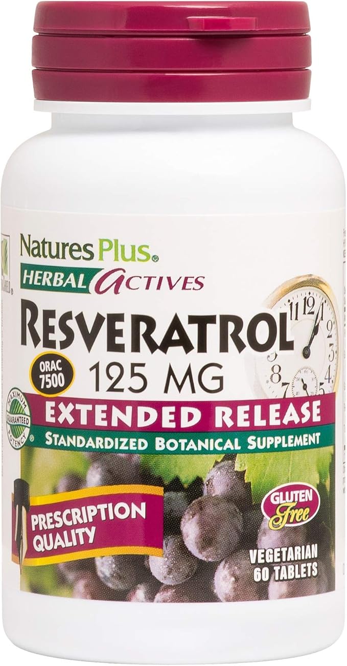NaturesPlus Herbal Actives Resveratrol Extended Release - 60 Tablets - Vegetarian Gluten Free - 30 Servings