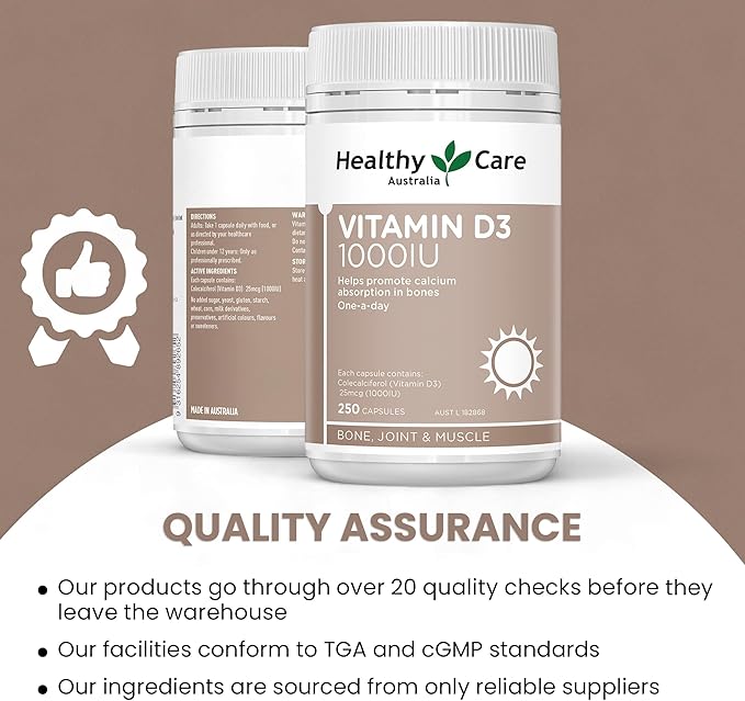 Healthy Care Vitamin D3 1000IU 250 softgel Capsules