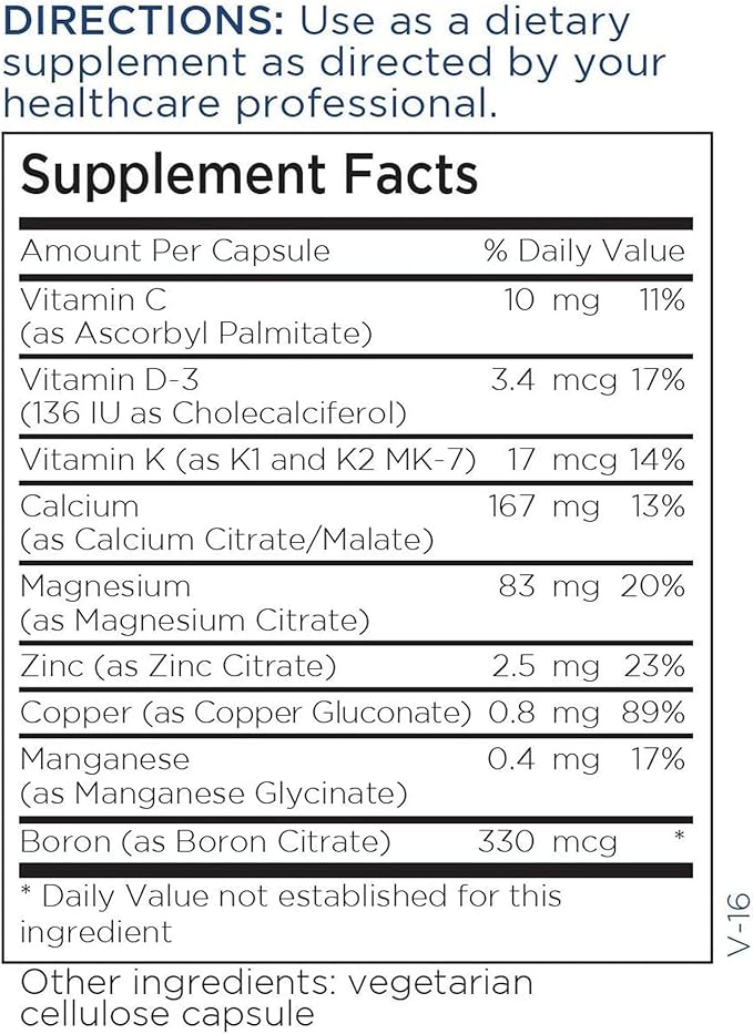 Metabolic Maintenance Rebuild - Bone Health Support Calcium Supplement for Women &amp Men Vitamins D + K2 Zinc Magnesium Citrate + Trace Minerals No Fillers - 180 Capsules