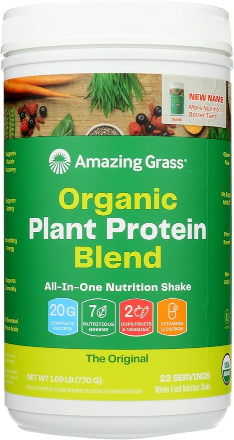 Amazing Grass Organic Plant Protein Blend: Vegan Protein Powder New Protein Superfood Formula All-In-One Nutrition Shake with Beet Root Original 22 Servings
