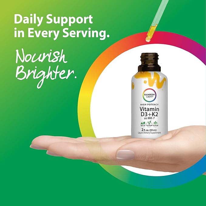 Rainbow Light Vitamin D3 + K2 as MK7 | 2 Fl Oz | 2000IU Vitamin D | High Potency Formula | Vegetarian Non-GMO Gluten Free