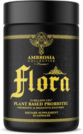 Ambrosia Flora Digestive Enzymes with Probiotics and Prebiotics Plant Based Gut Health Supplement 32 Billion CFU Vegan Probiotic for Digestive Health (30 Servings)