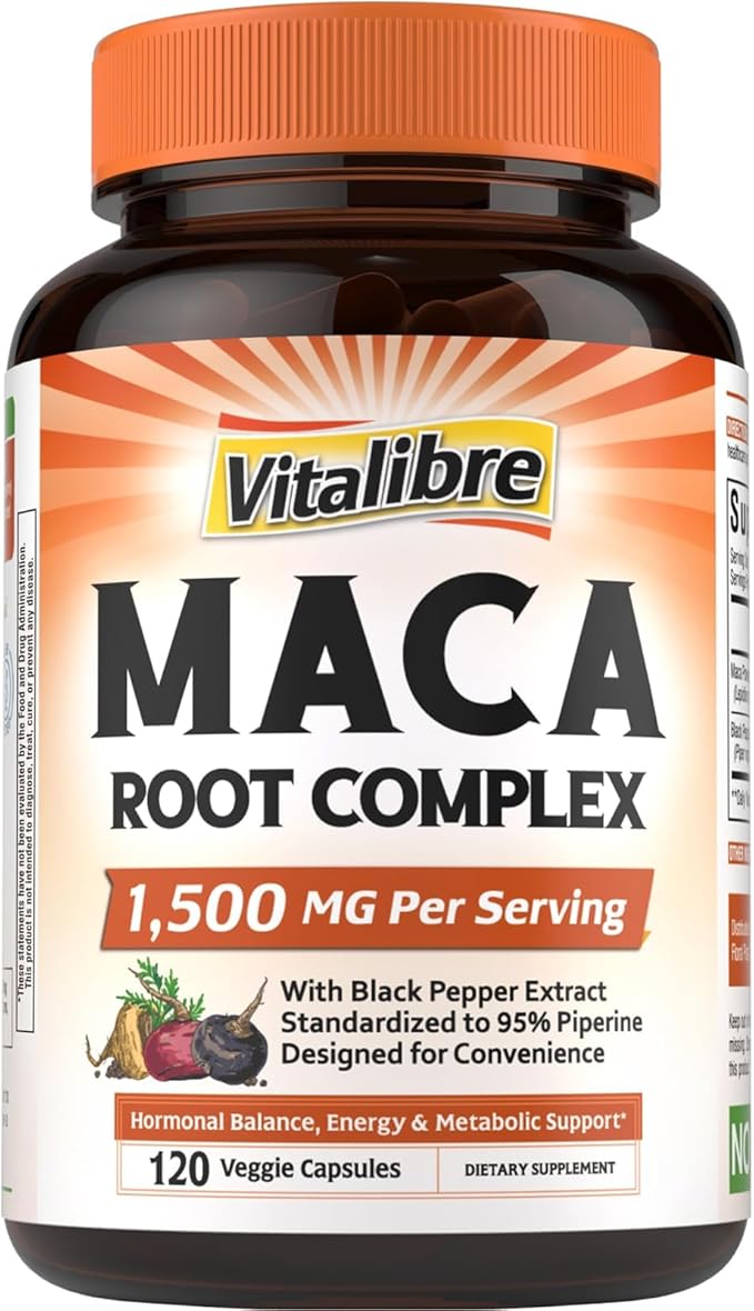 Calcium 1200mg Vitamin D3 5000IU 120 Tablets and Maca Root Capsules 1500mg 120 Capsules Bundle Non-GMO