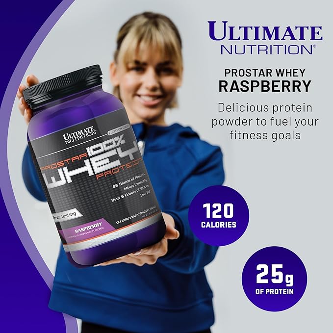 Ultimate Nutrition Prostar Whey Protein Powder Isolate Raspberry - Low Carb High Protein Powder Shake for Muscle Gain &amp Recovery - Low Sodium Low-Fat &amp Keto Friendly - 2 lbs Tub