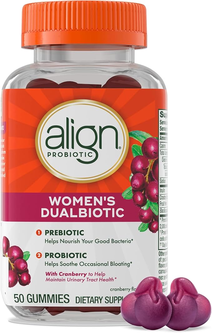 Align Probiotic Women's Dualbiotic Womens Probiotic Gummies Prebiotics and Probiotics for Women with Cranberry for Urinary Tract Health* Cranberry Flavor 50 Gummies