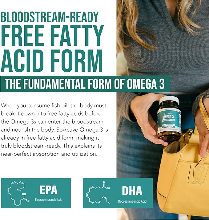 SoActive® Omega 3 EPA &amp DHA | Free Fatty Acid Form Omega 3 | Near Perfect Absorption – Up to 95% Absorption Rate | Bloodstream Ready EPA &amp DHA – More Effective Than Fish Oil &amp Krill Oil (6
