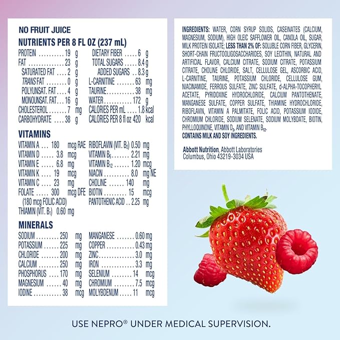 Nepro Nutrition Shake for People on Dialysis19g Protein420 CaloriesMixed Berry8 fl oz(Pack of 48)