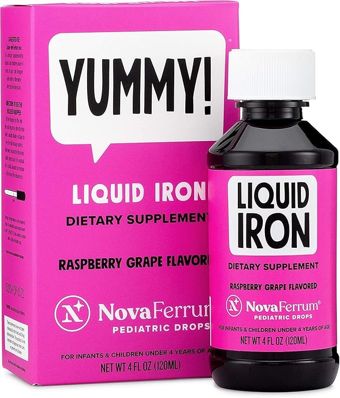 NovaFerrum Yummy | Pediatric Drops Liquid Iron Supplement for Infants and Toddlers | Liquid Iron for Kids | 15mg of Iron Per 1mL Dose | Ages 4 &amp Under | Gluten Free Certified | Sugar-Free | Raspbe