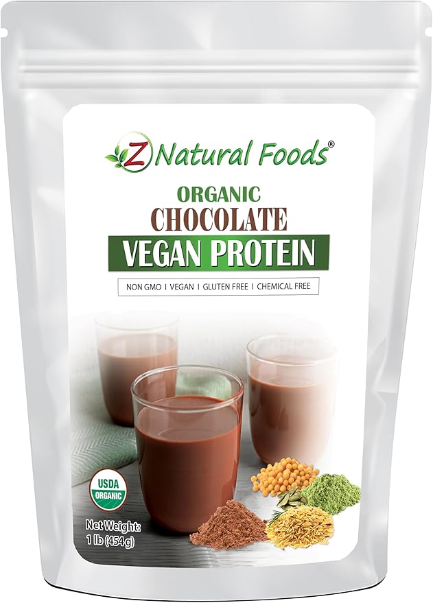 Organic Chocolate Vegan Protein Powder - Optimum Protein Blend Sourced From Pea Brown Rice and Pumpkin With Cacao To Give A Delicious Chocolate Flavor Boost Vegan Stevia Sweetened - 1 lb