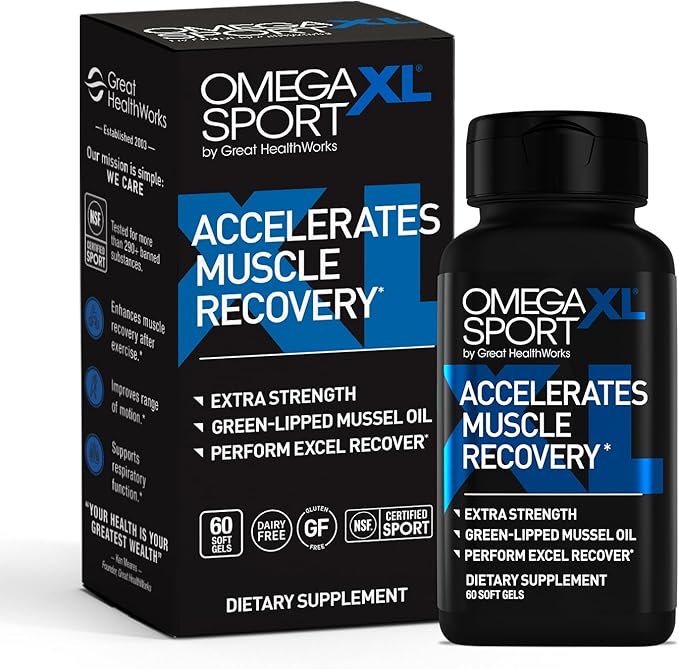 OmegaXL Sport Extra Strength Muscle Recovery Supplement and Respiratory Support Supplement - Improves DOMS and ROM Clinically Supported Green-Lipped Mussel Oil (60 Softgels)