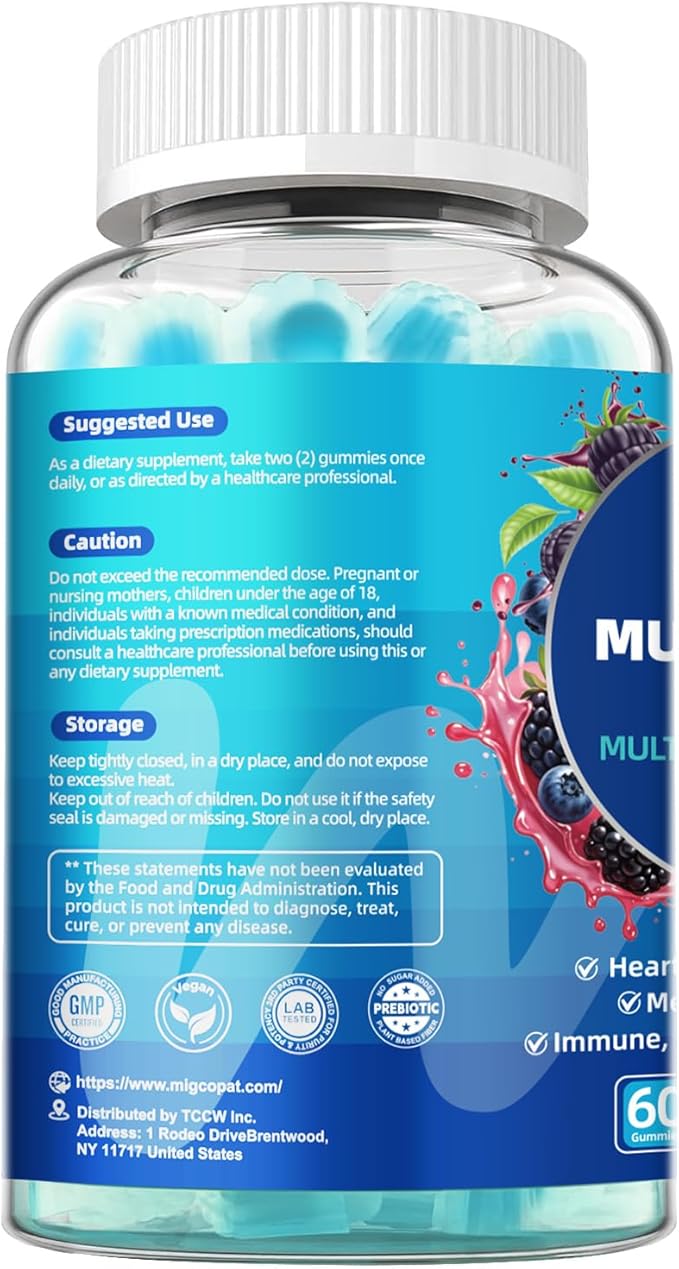 2-Pack Multivitamin for Men Mens Multivitamins Gummies w/Omega-3 Probiotics Inositol Folate Male Support Blend Vitamins A C D E B - Support Heart Brain Muscle Energy Sugar-Free