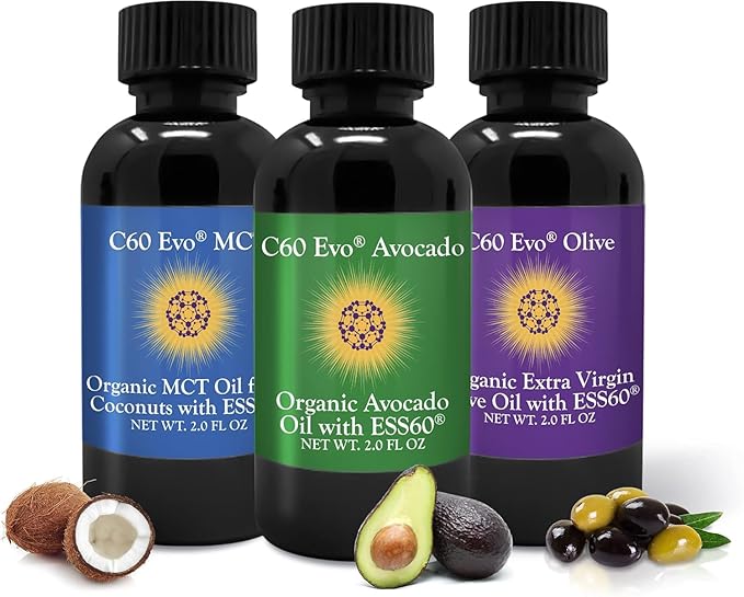 All-Natural Edible Oils Mini Oil Sampler Set with Pure C60 ESS60 Immune Support and Joint Support Supplement with Olive Oil Avocado Oil &amp MCT Coconut Oil Set of 12 2 Oz Each