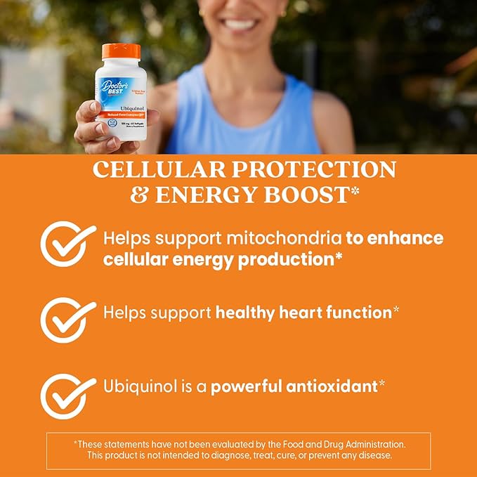 Doctor's Best Kaneka Ubiquinol 100 mg Supplement for Men &amp Women - Reduced Form CoQ10 Coenzyme Q10 100mg for Antioxidant &amp Heart Health Support Non GMO Gluten Free Soy Free - 60 Softgels