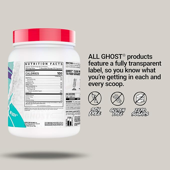 GHOST Clear Whey Isolate Protein Powder Strawberry Watermelon - 1.57 LB Tub 25G of Whey Protein - Post Workout Drink for Muscle Gain &amp Recovery – Sugar Free Soy Free &amp Zero Fat 20 Servings