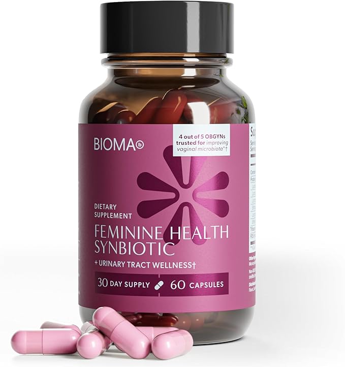 BIOMA Feminine Health Synbiotic - Women's Health Supplement for Healthy Vaginal pH Urinary Tract &amp Digestive Support - with Probiotics Cranberry &amp Tributyrin - 60 Capsules (30-Day Supply)