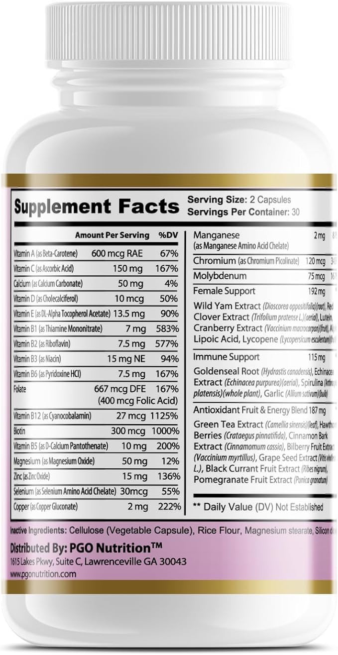 PGO Nutrition™ Ultra Multi-Vitamin for Women Unleash Your Power with Ultra Multi Vitamins - Elevate Your Energy Strengthen Your Immunity and Support Your Female Wellness