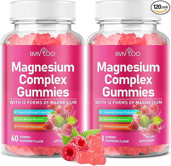 2 Pack Magnesium Complex Gummies – with 12 Forms of Magnesium Plus Vitamins B6 B12 &amp C. Vegan Strawberry Gummies to Support Mood for Adults 120 Count