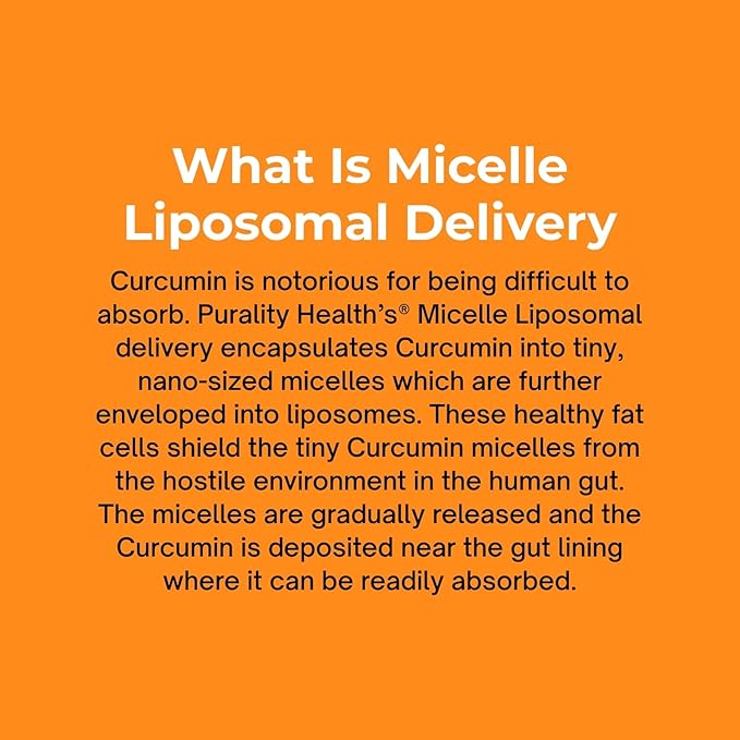 PURALITY HEALTH Curcumin Gold from Turmeric with Ginger Oil &amp DHA Omega-3s Micelle Liposomal Enhanced Absorption Joint Health 15 Day Supply