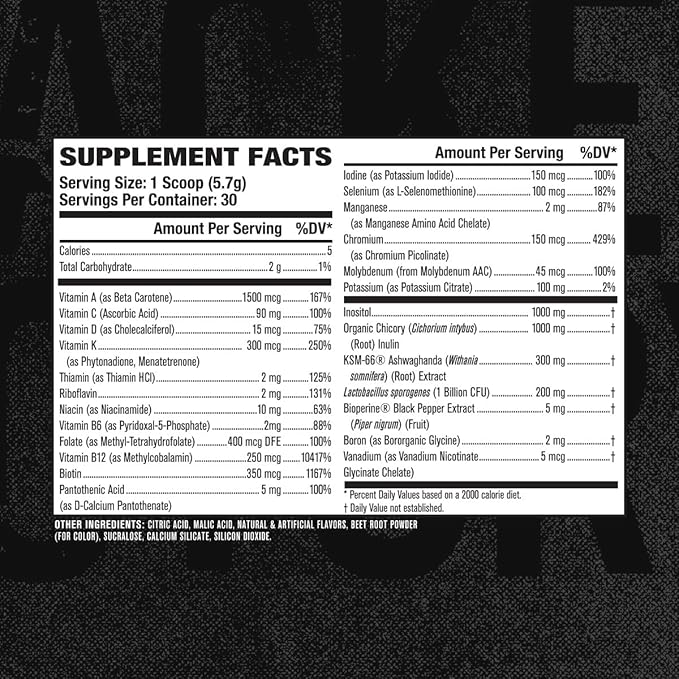 Jacked Factory Vita XT Performance Vitamin Powder - Daily Multivitamin Powder for Men with KSM-66 Ashwagandha Prebiotic Fiber Vitamin A C D K B6 B12 &amp More - Fruit Punch 30Sv