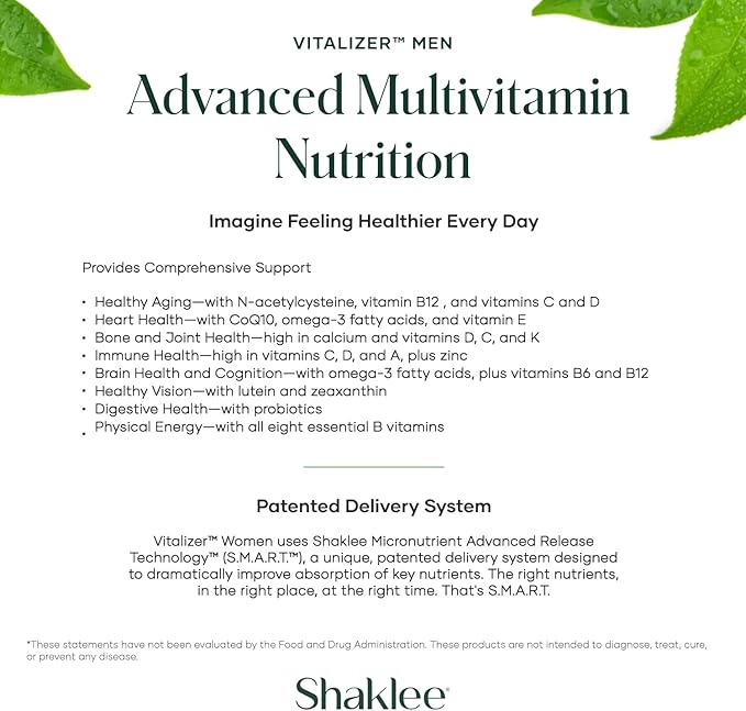 Shaklee - Vitalizer™ Men - Advanced Nutrition Vita-Strips® with Vitamins Minerals Omega-3s Probiotics &amp More for Heart Joint Immune Bone Digestive Health &amp Physical Energy - 30 Vita-Str