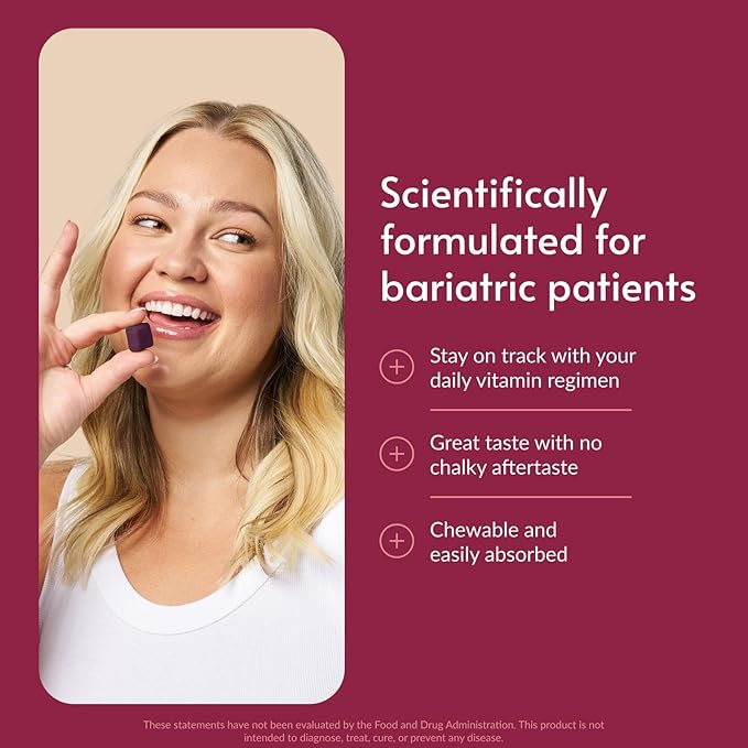 Bariatric Advantage Multi Chewy Bite - Soft Chew Multivitamin for Bariatric Surgery Patients - Chewable Multivitamin with Folic Acid Vitamin D3 &amp More - Black Grape Flavor - 60 Count