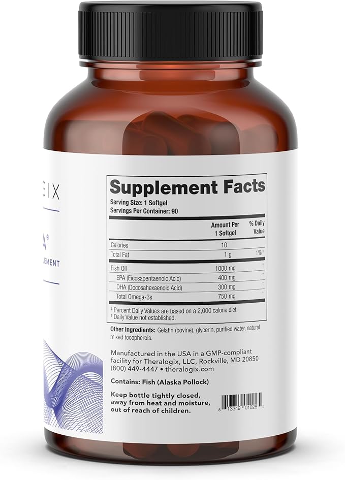 Theralogix TherOmega Omega-3 Fish Oil Supplement - Supports Heart Brain Immune &amp Joint Health* - 700 mg DHA &amp EPA from Wild Alaska Pollock - Sustainably Sourced - NSF Certified - 90 Softgels