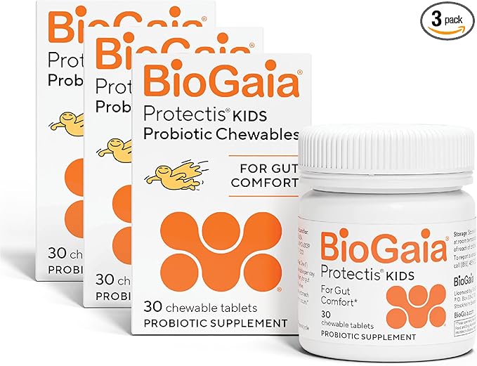 BioGaia Kids Probiotic Chewables | Promote Regularity | Ease Occasional Tummy Troubles | Ages 3+ | Allergen Dairy Soy &amp Gluten Free | Backed by 30 Years of Probiotic Research | 90 Day Supply