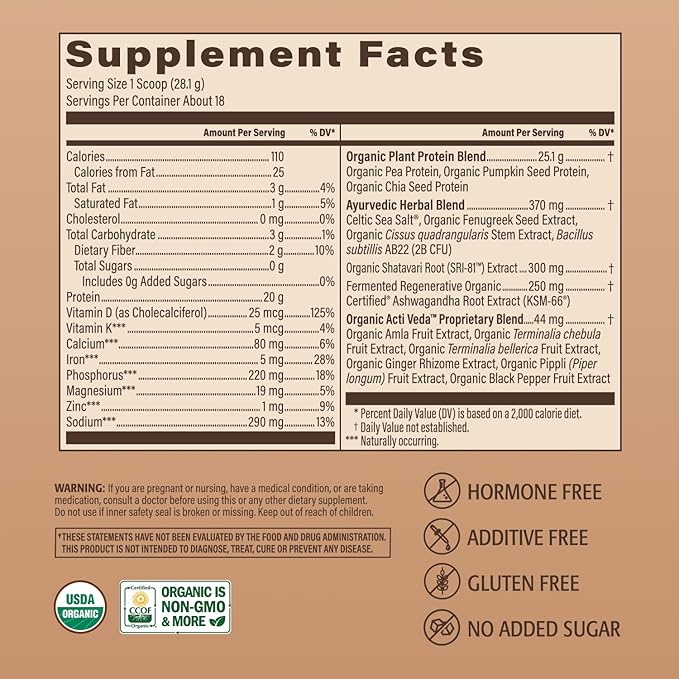 Women’s Plant Protein Powder Vanilla Pea Protein with KSM-66 Ashwagandha® Organic SRI-81™ Shatavari &amp Acti Veda™ (20g Protein)