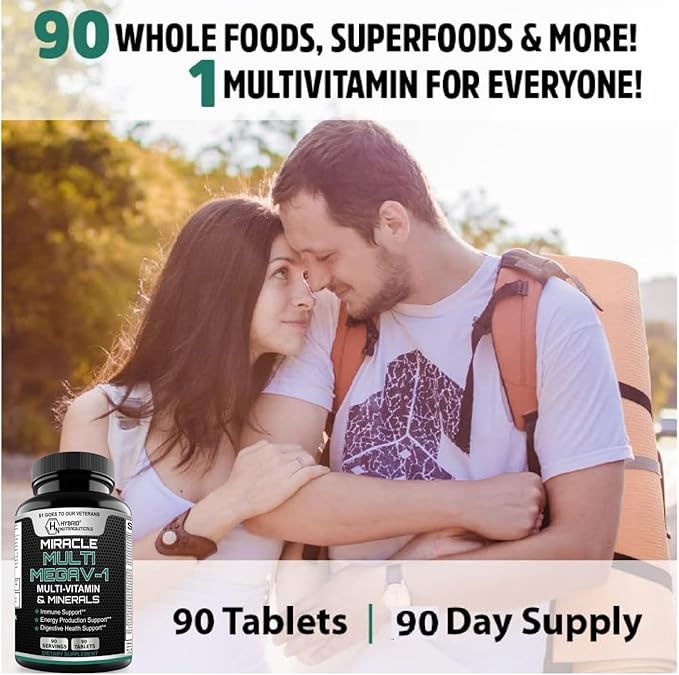 MEGAV-1 Multi-Vitamin Superfood &amp Minerals - Daily Multivitamin with Probiotics Digestive Enzyme Mushroom Complex for Heart Health Immune Support Energy &amp Stamina: 2-Pack 180 Tablets