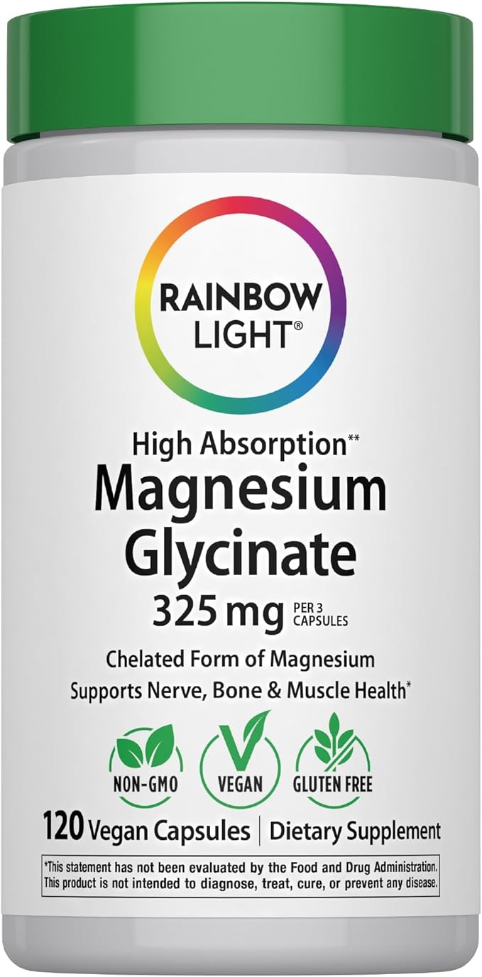 Rainbow Light Magnesium Glycinate 325 mg | 120 Capsules | High Absorption Chelated Form of Magnesium | Supports Nerve Bone &amp Muscle Health | Vegan Non-GMO and Gluten Free
