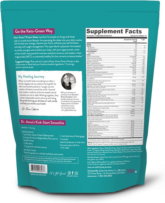 VIDAPURA Keto-Green Protein Shake by Dr. Anna Cabeca – Chocolate Vegan Protein for Women – 16 Servings – Alkaline Plant-Based Keto-Friendly