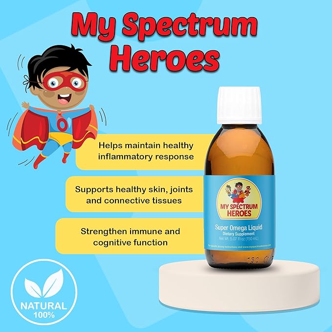 My Spectrum Heroes Fish Oil Supplement for Children - Omega 3 for Neural Assistance Inflammation &amp Immune Aid - EPA &amp DHA for Brain &amp Eye Health - Kids &amp Adult Liquid Supplement - 5.0