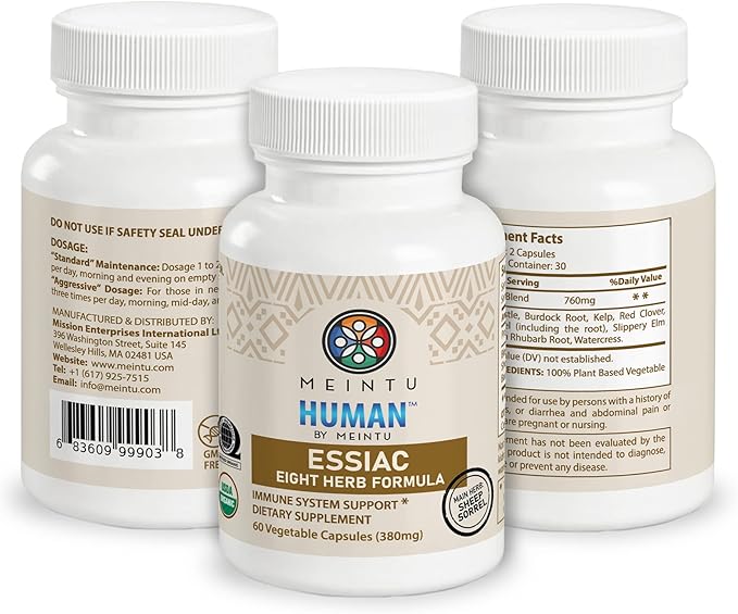 MEINTU Organic 8 Herb Essiac Capsules - Advanced Powerful Antioxidant Blend to Help Promote Overall Health - 100% Organic Essiac Tea 8 Herb Supplement - 60 Capsules