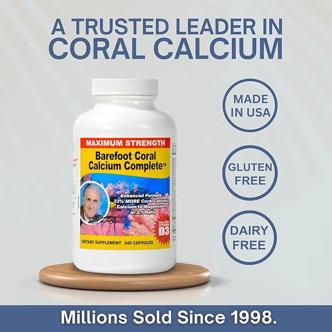 1500mg 240 Capsules- Coral Calcium Supplement Developed by Bob Barefoot- Supports Overall Health &amp PH Levels- Contains Calcium Magnesium &amp Vitamin D3