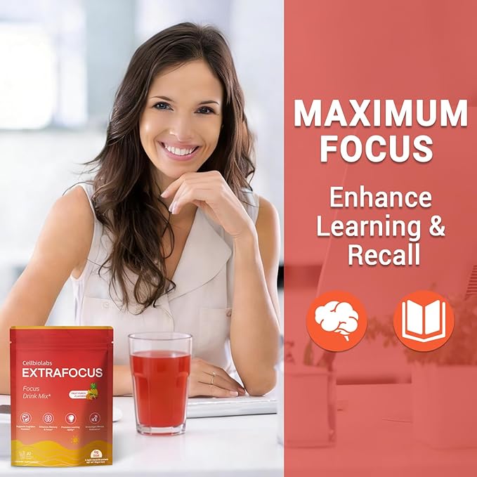 Nootropic Extra Focus Drink Mix 30 Packs On-The-Go Sticks Featuring Alpha-GPC Lion's Mane &amp Rhodiola Sugar-Free Packets Fruit Punch Clean Drink Mix