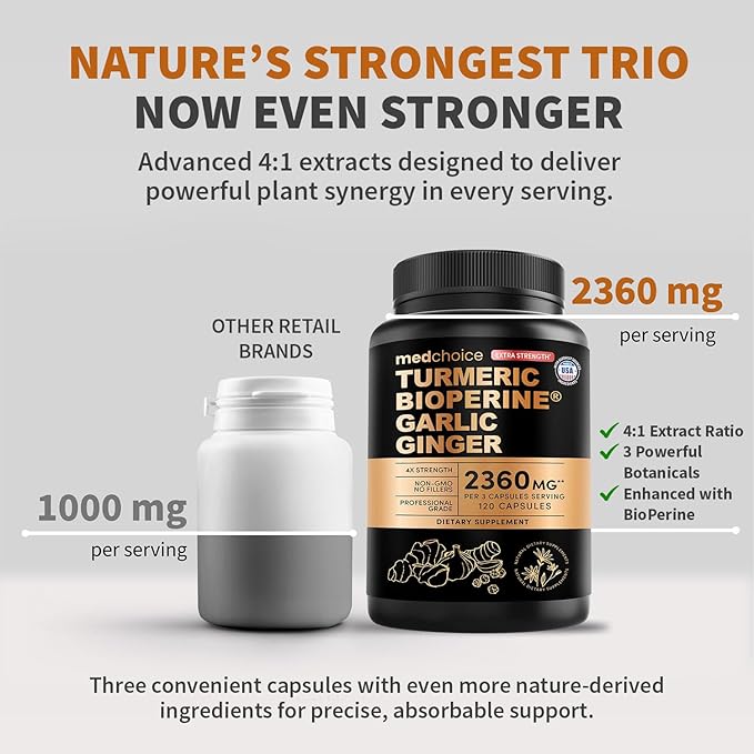 Extra Strength Turmeric Capsules - High-Absorption 2360 mg Curcumin Supplements Non-GMO Blend for Digestive Comfort &amp Daily Support - Organic Turmeric Supplement with Black Pepper (240ct Pack of