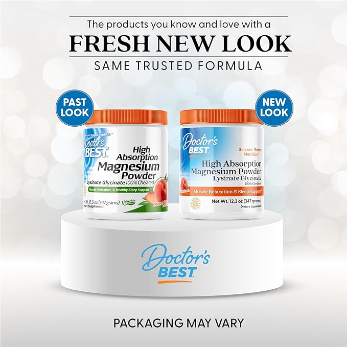Doctor's Best High Absorption Magnesium Powder (Peach Flavored) 100% Chelated TRACCS Not Buffered Headaches Muscle Vegan Peach Flavor 12.3 Ounce (Pack of 1)